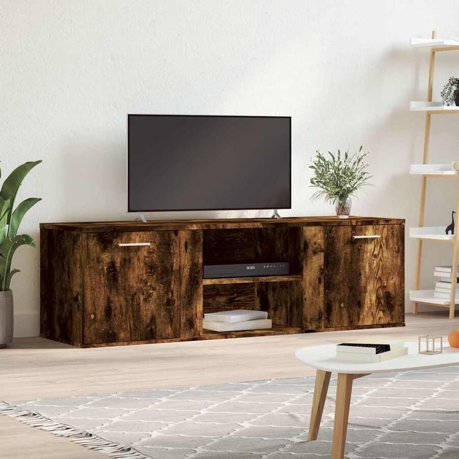 The Living Store Tv-meubel 120x34x37 cm bewerkt hout gerookt eikenkleurig Tv-meubel Houten Tv-meubel Bruine Tv-standaard Livingroom Furniture Salontafel