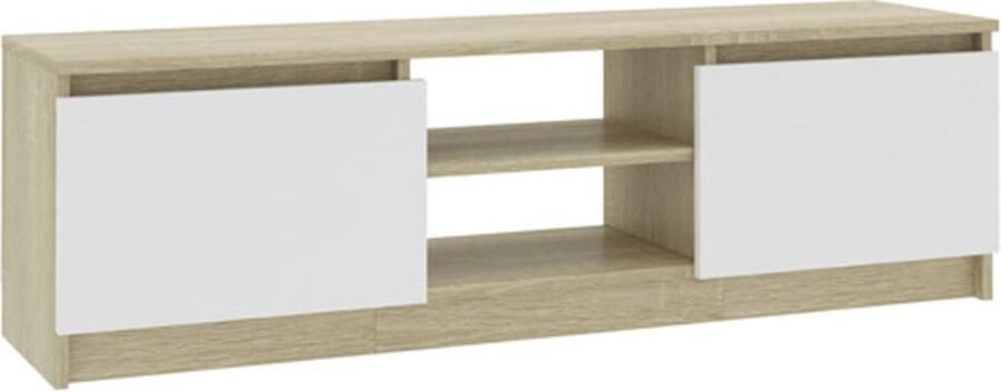 VidaXL -Tv-meubel-120x30x35 5cm-bewerkt-hout-wit-en-sonoma-eikenkleurig - Foto 4