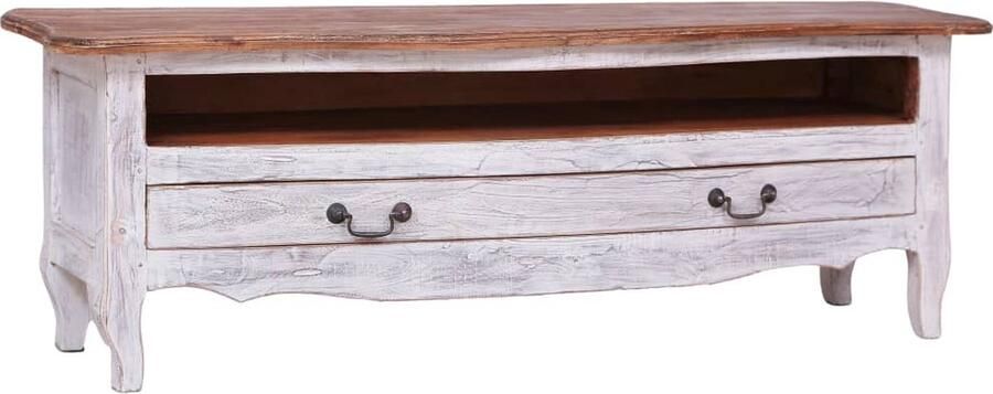 VidaXL Tv-meubel 120x30x40 cm Mahoniehout Wit Tv-meubel Massief Hout Landelijk Design Retro Meubilair Salontafel Bijzettafel Videomodule Media Unit