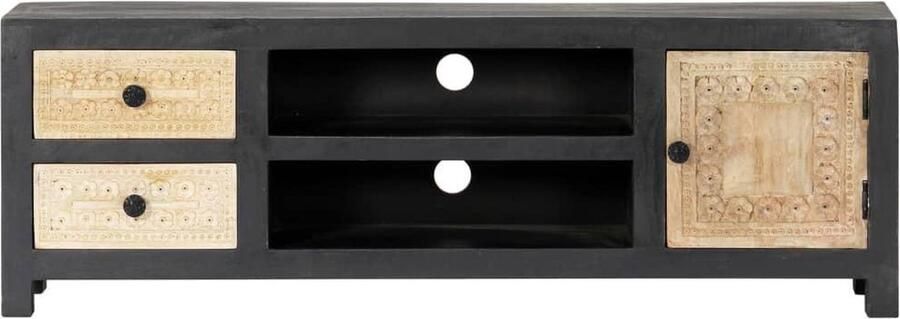 VidaXL Tv-meubel 120x30x40 cm Mangohout Grijs Wit TV-kast Mangohout Grijze Tv-kast Houten Tv-stand Meubilair Livingroom Furniture Woonkamerdecoratie - Foto 2