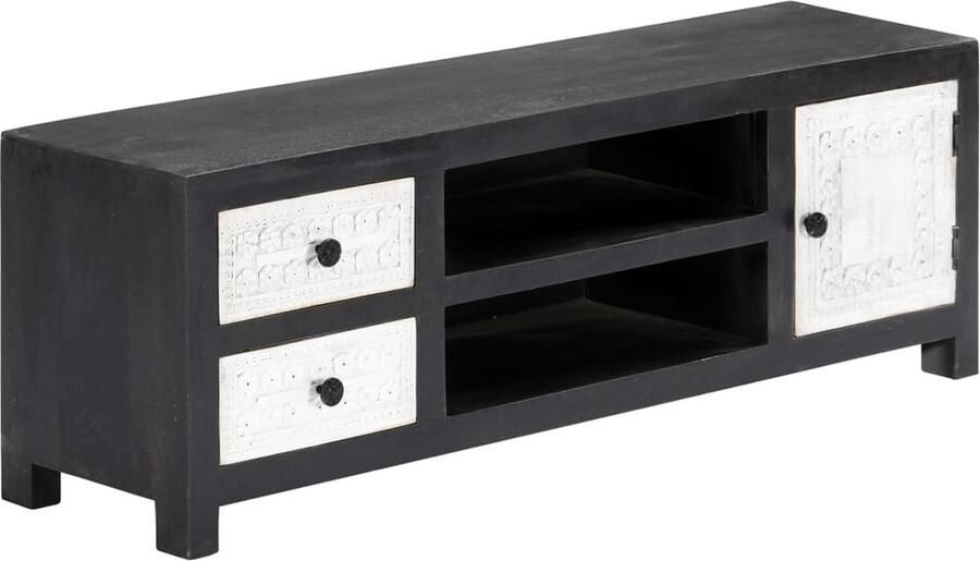 VidaXL Tv-meubel 120x30x40 cm Mangohout Grijs Wit TV-kast Mangohout Grijze Tv-kast Houten Tv-stand Meubilair Livingroom Furniture Woonkamerdecoratie