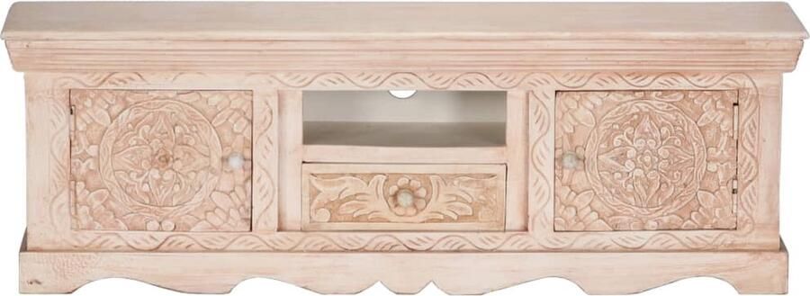 VidaXL Tv-meubel 120x30x40 cm mangohout wit Tv-kast Mangohout Salontafel Livingroom Furniture White Furniture Vintage Style Handmade Furniture Storage Cabinet