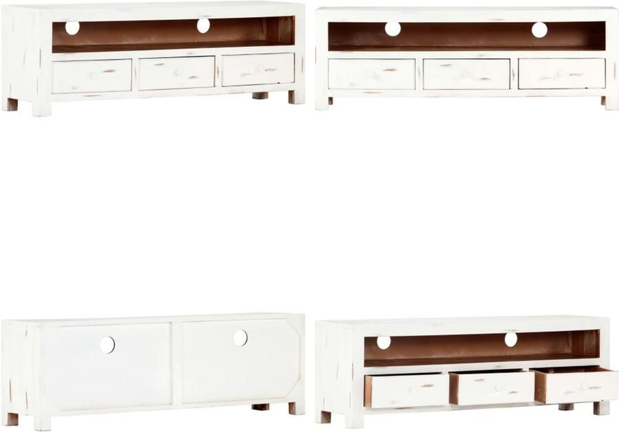 VidaXL Tv-meubel 120x30x40 cm massief acaciahout wit Tv-meubel Tv-meubels Tv-meubelen Tv-meubilair