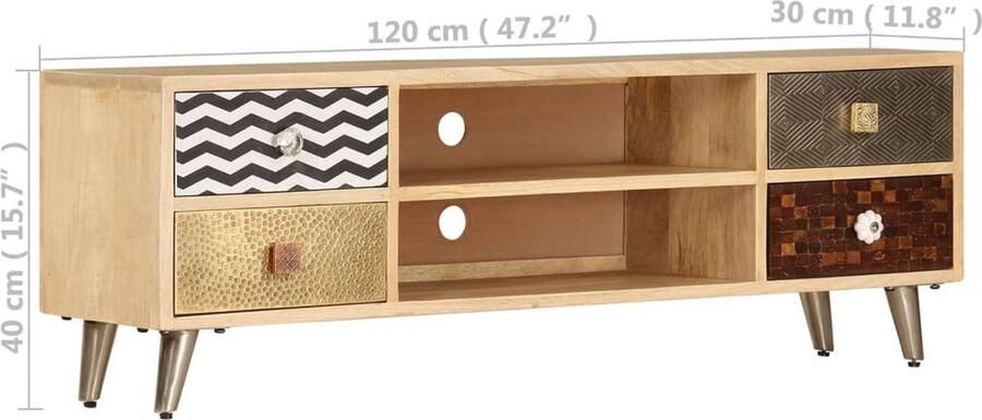 VidaXL Tv-meubel 120x30x40 cm Massief Mangohout Tv-meubel Industrieel Design Mangohout Meubilair Vintage Tv Stand Retro Tv Kast Living Room Furniture - Foto 2