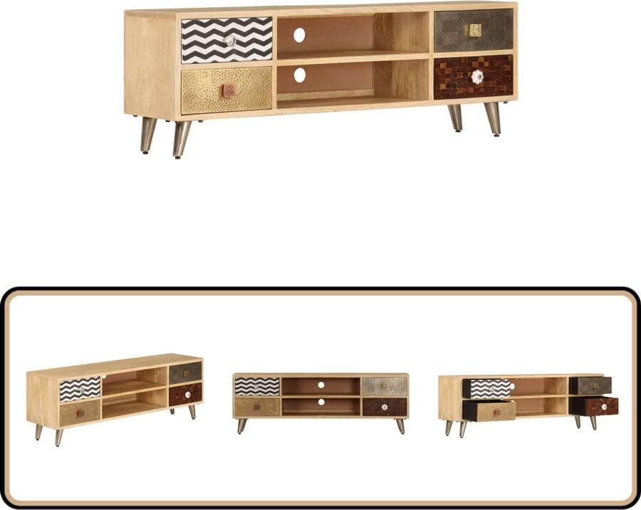 VidaXL Tv-meubel 120x30x40 cm Massief Mangohout Tv-meubel Industrieel Design Mangohout Meubilair Vintage Tv Stand Retro Tv Kast Living Room Furniture