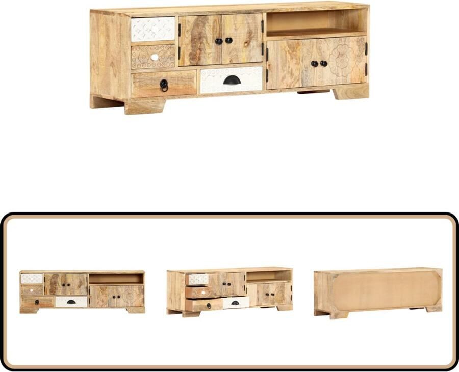 VidaXL Tv-meubel 120x30x40 cm Massief Mangohout Tv Meubels Tv Stand Salontafel Woonkamerdecoratie Mangohout Meubels