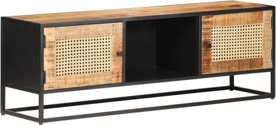 VidaXL -Tv-meubel-120x30x40-cm-ruw-mangohout-en-natuurlijk-riet - Foto 2