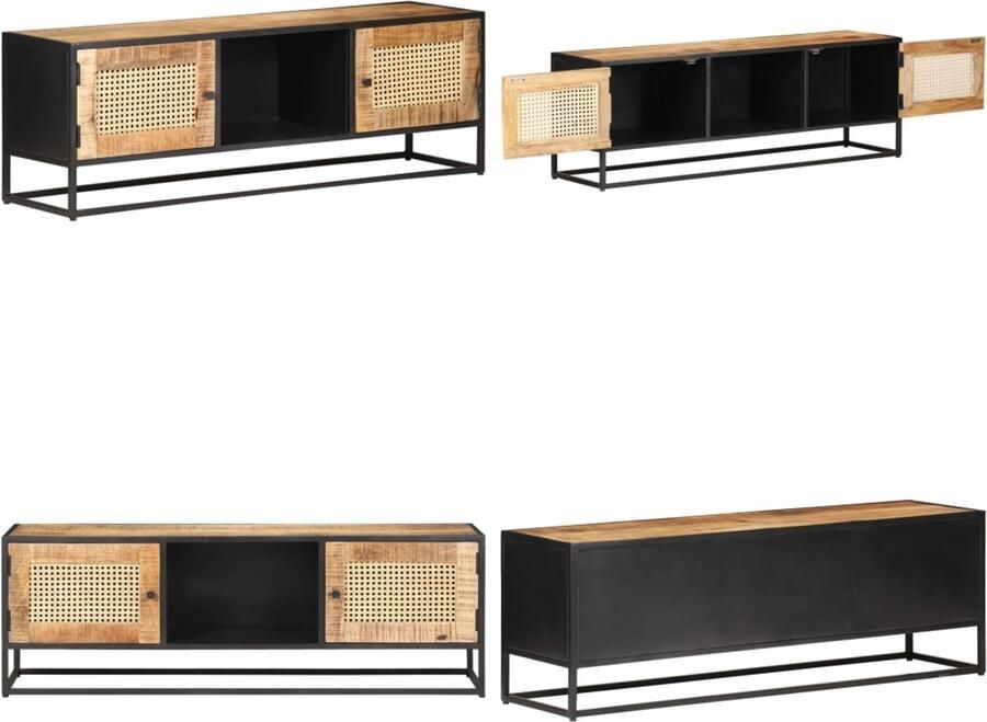 VidaXL -Tv-meubel-120x30x40-cm-ruw-mangohout-en-natuurlijk-riet