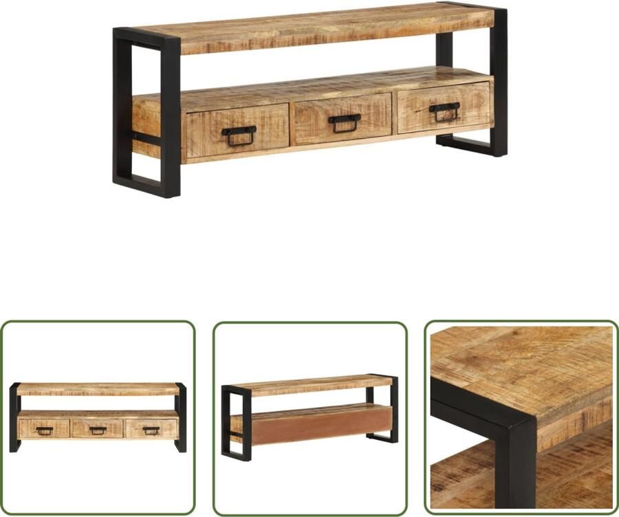 VidaXL Tv-meubel 120x30x45 cm Massief Mangohout Tv Kast Media Kast Salontafel Mangohouten Kast Industrieel Design Vintage Tv Stand