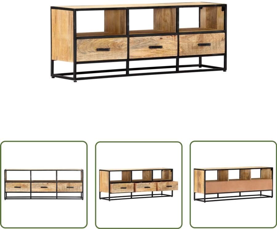 VidaXL Tv-meubel 120x30x45 cm Massief Mangohout Tv-meubel Mangohout Meubilair Industrie Design Salontafel Woonkamer Decoratie Vintage Tv Stand