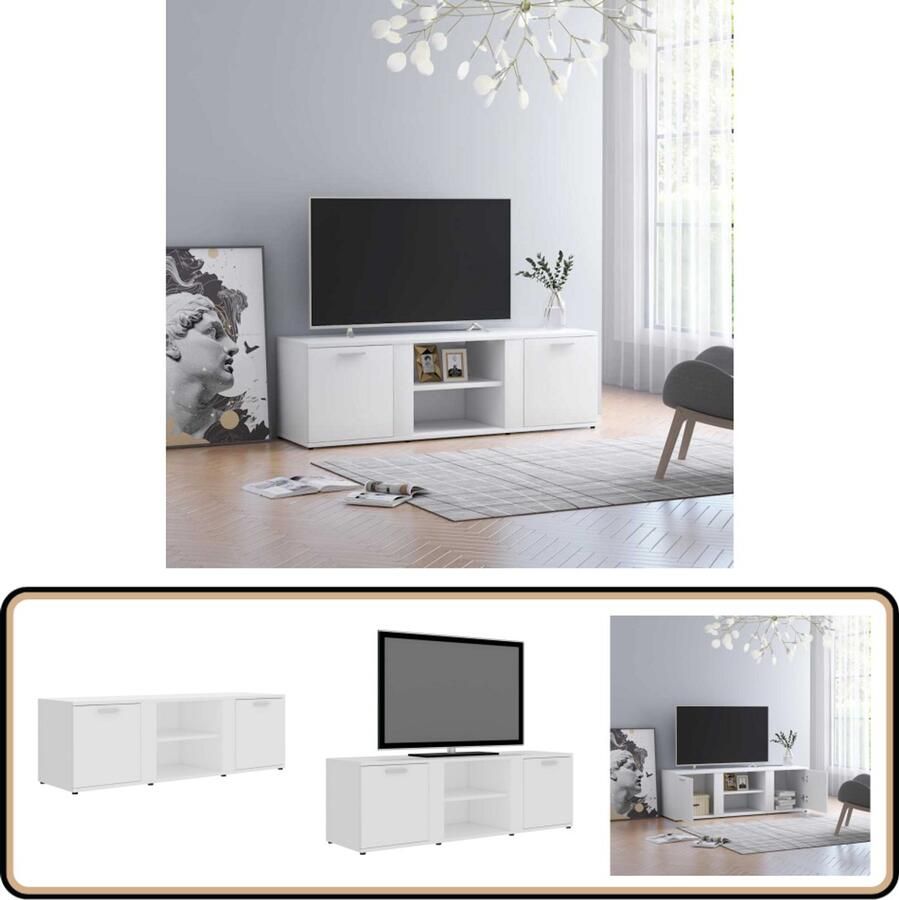 VidaXL Tv-meubel 120x34x37 cm Bewerkte hout Wit Tv-meubel Houten Tv-meubel Classic Tv-meubel Witte Tv-kast Salontafel Woonkamer Meubels Media Kast Entertainment Center Bijzettafel