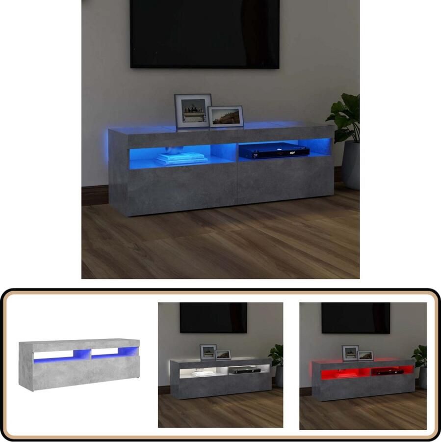 VidaXL Tv-meubel 120x35x40 cm Betongrijs LED Tv Meubel Betonnen Grijs Led Verlichting Houten Tv Stand Media Kast Entertainment Center Living Room Furniture Salon Meubilair Modern Tv Cabinet Rgb Licht Smart Home Decor