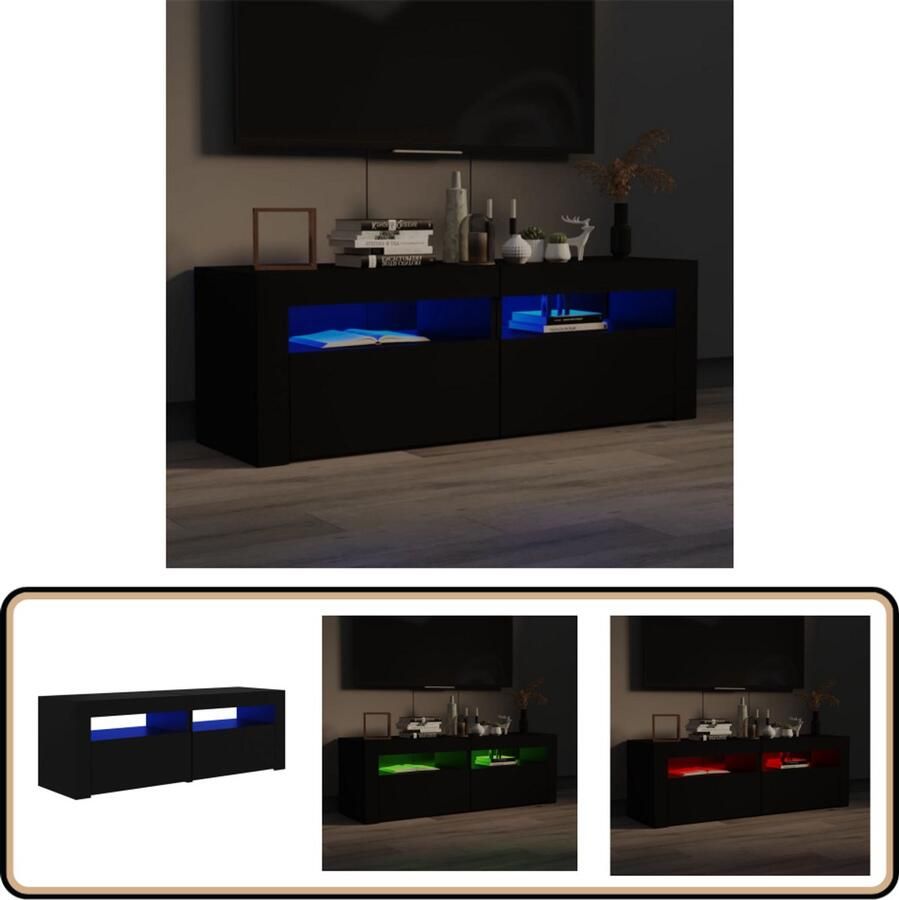 VidaXL Tv-meubel 120x35x40 cm Zwart met LED Tv-meubel Led-verlichting Houten Tv-standaard Zwarte Tv-kast Modern Tv-meubel Rgb Led Entertainment Center Media Opbergkast Living Room Furniture Woonkamer Meubilair
