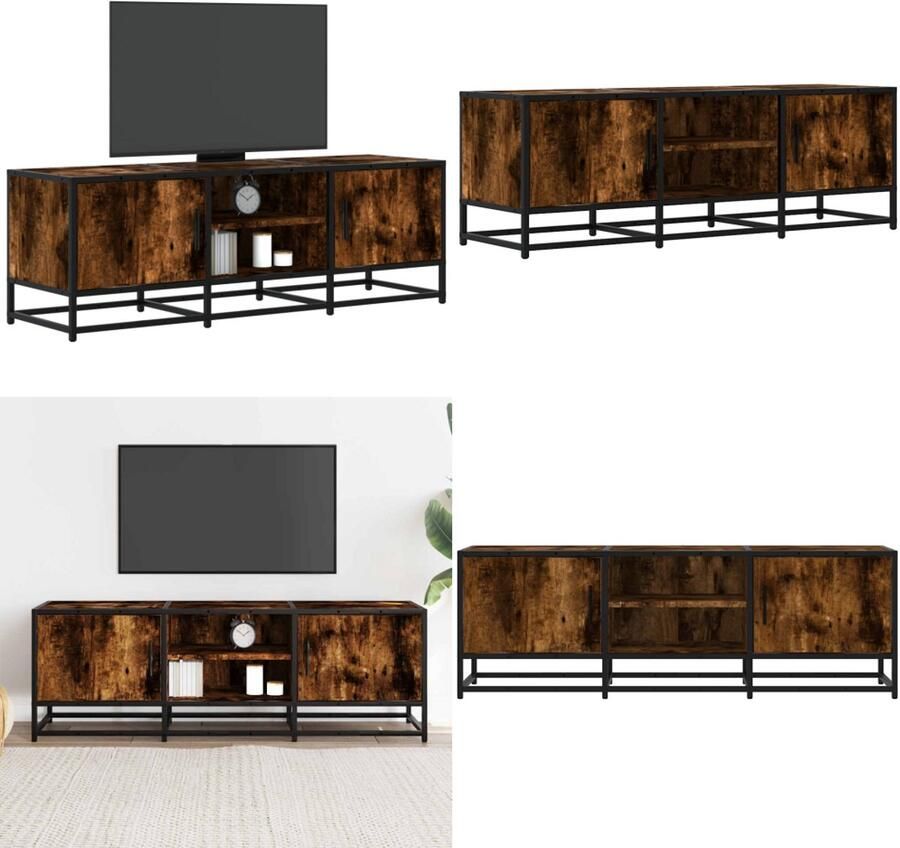 VidaXL Tv-meubel 120x35x41 cm bewerkt hout metaal gerookt eikenkleurig Tv-meubel Tv-meubelen Tv Kast Opbergkast