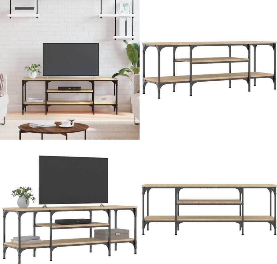 VidaXL Tv-meubel 121x35x45 cm bewerkt hout en ijzer sonoma eikenkleur Tv Meubel Tv Meubels Tv Wandmeubel Tv Tafel