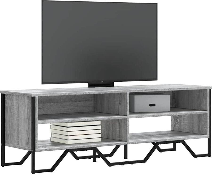 The Living Store Tv-meubel 122x34x41 cm bewerkt hout grijs sonoma eikenkleurig Tv Meubel Tv Kast Salontafel Opbergkast Houten Tv Stand - Foto 2