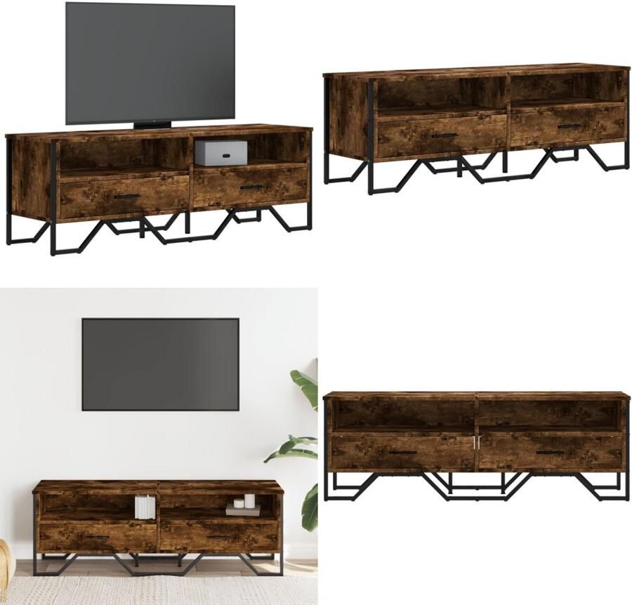 VidaXL Tv-meubel 122x34x41 cm bewerkt hout gerookt eikenkleurig Tv-meubel Tv-meubelen Tv Kast Opbergkast