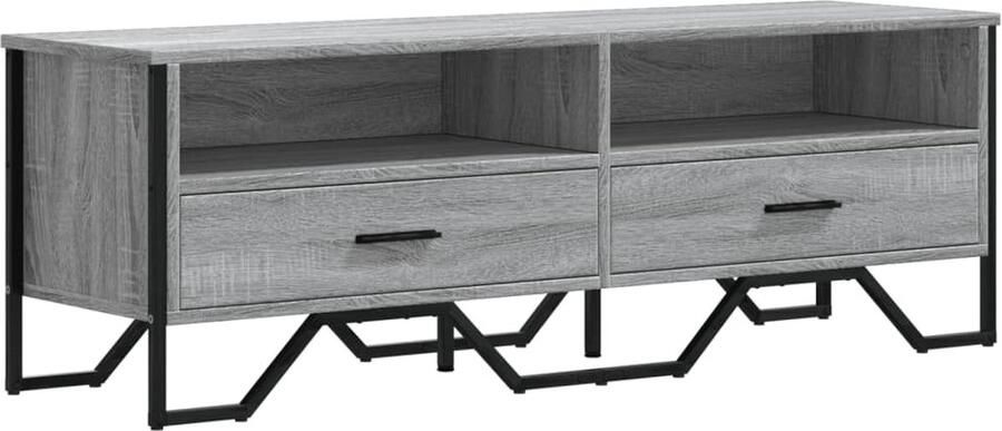 The Living Store Tv-meubel 122x34x41 cm bewerkt hout grijs sonoma eikenkleurig Tv-meubel Salontafel Kast Houten Tv-standaard Grijze Tv-bank - Foto 2
