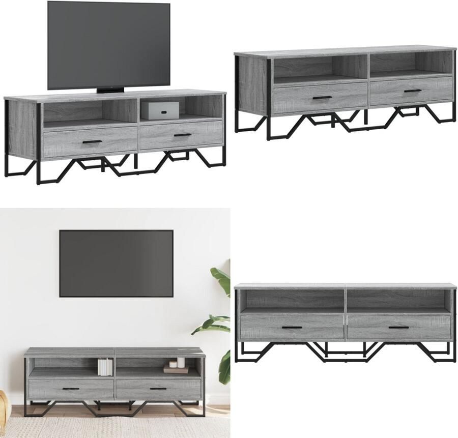 VidaXL Tv-meubel 122x34x41 cm bewerkt hout grijs sonoma eikenkleurig Tv-meubel Tv-meubelen Tv Kast Opbergkast