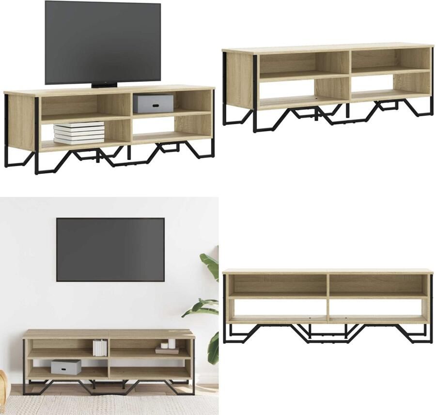 The Living Store Tv-meubel 122x34x41 cm bewerkt hout sonoma eikenkleurig Tv Meubel Tv Kast Salontafel Houten Tv Stand Modern Tv Meubel