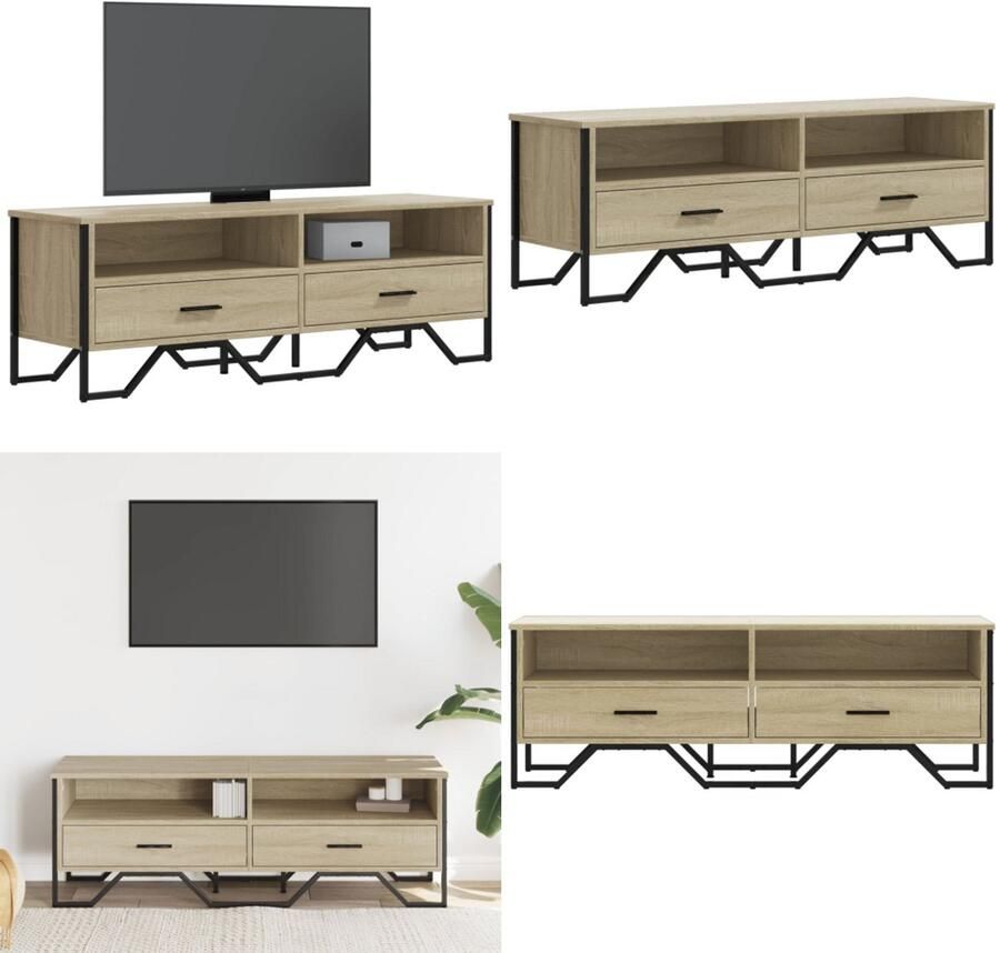 VidaXL Tv-meubel 122x34x41 cm bewerkt hout sonoma eikenkleurig Tv-meubel Tv-meubelen Tv Kast Opbergkast
