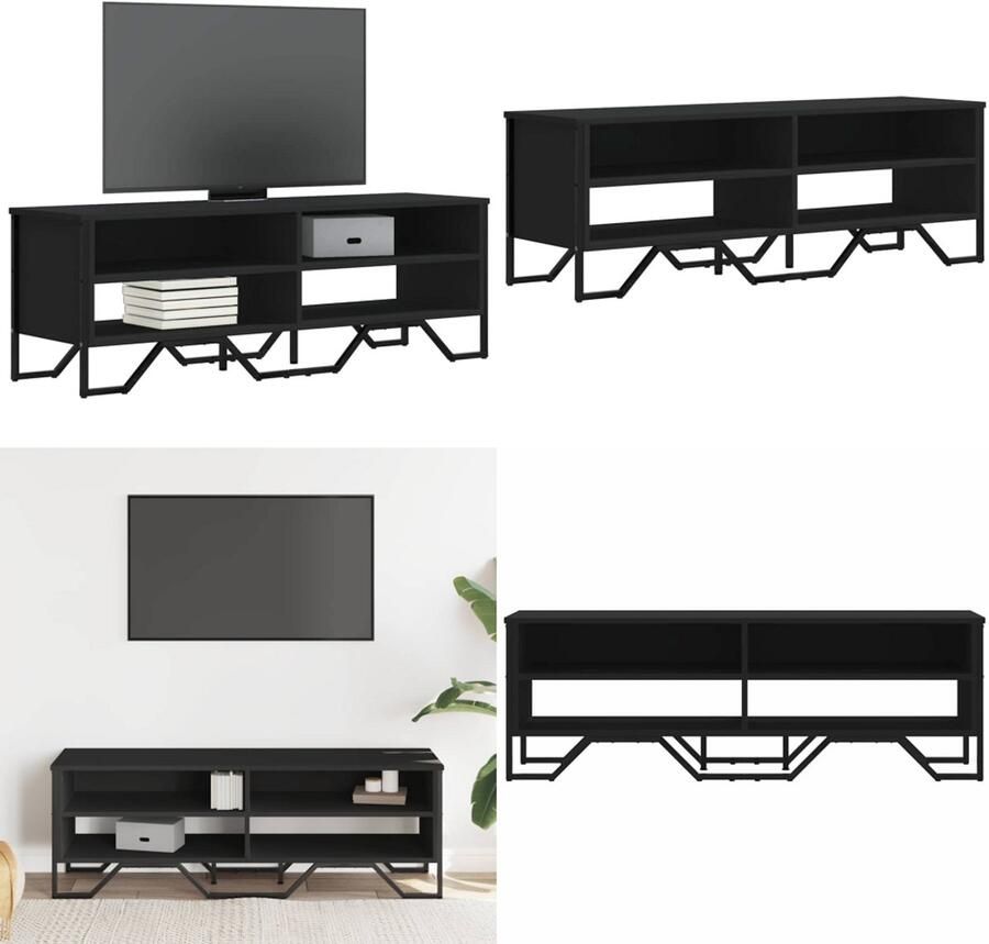 The Living Store Tv-meubel 122x34x41 cm bewerkt hout zwart Tv Kast Tv Meubel Houten Tv Kast Zwarte Tv Kast Opbergkast