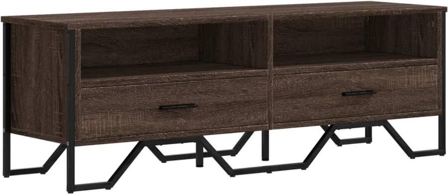 The Living Store Tv-meubel 122x34x41 cm bewerkt hout bruin eikenkleurig Tv-meubel Salontafel Houten Tv-standaard Bruine Eiken Media Kast - Foto 2