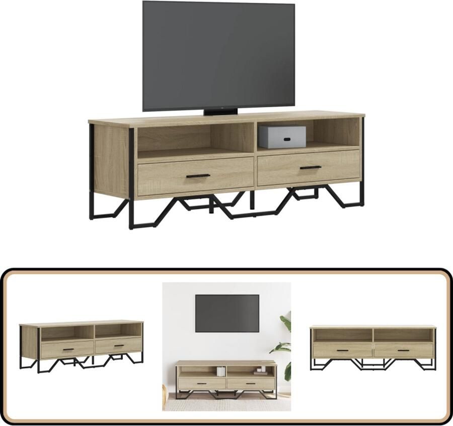 The Living Store Tv-meubel 122x34x41 cm bewerkt hout sonoma eikenkleurig Tv Kast Tv Meubel Industrieel Design Houten Tv Stand Salontafel