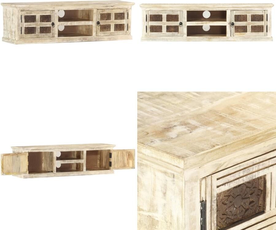 VidaXL Tv-meubel 130x30x36 cm massief mangohout wit Tv-kast Tv-kasten Houten Tv-kast Houten Tv-kasten