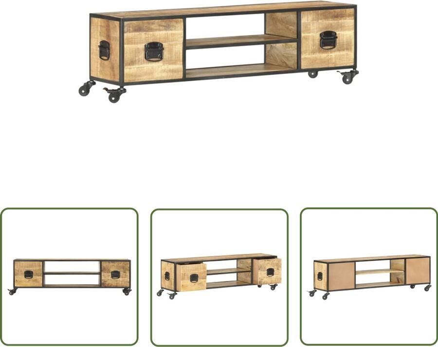 VidaXL Tv-meubel 130x30x39 cm Massief Mangohout Tv-meubel Industrieel Design Mangohout TV Stand Meubilair Slaapkamer Meubilair Woonkamer Opbergruimte