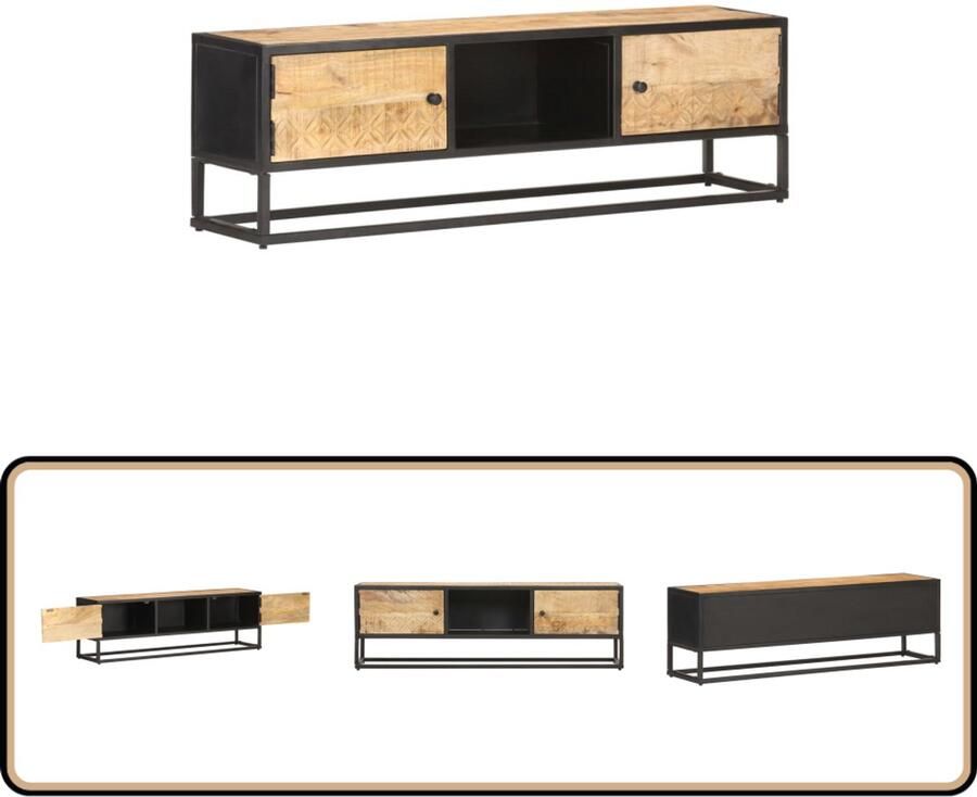 VidaXL -Tv-meubel-met-bewerkte-deur-130x30x40-cm-ruw-mangohout - Foto 2