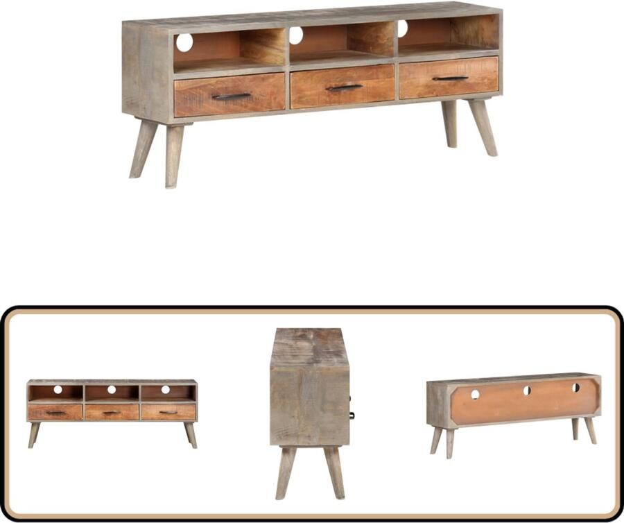 VidaXL -Tv-meubel-130x35x51-cm-massief-ruw-mangohout-grijs - Foto 2