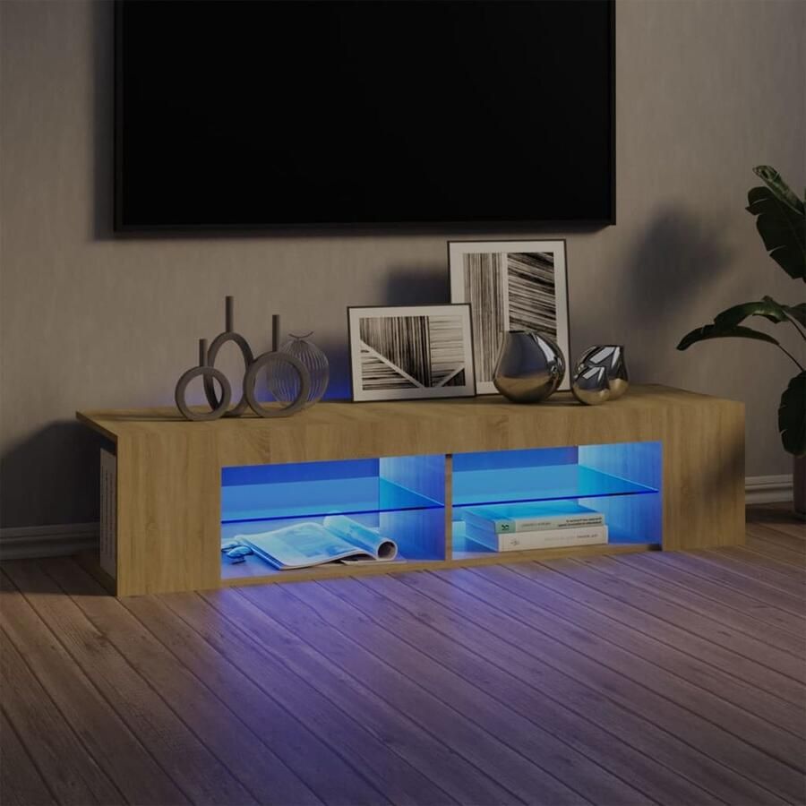 VidaXL Tv-meubel 135 cm LED Sonoma eiken Tv-meubel Led Verlichting Salontafel Woonkamer Meubilair Houten Tv-standaard Sonora Eiken Usb Aansluiting Media Opbergkast Entertainment Center - Foto 3