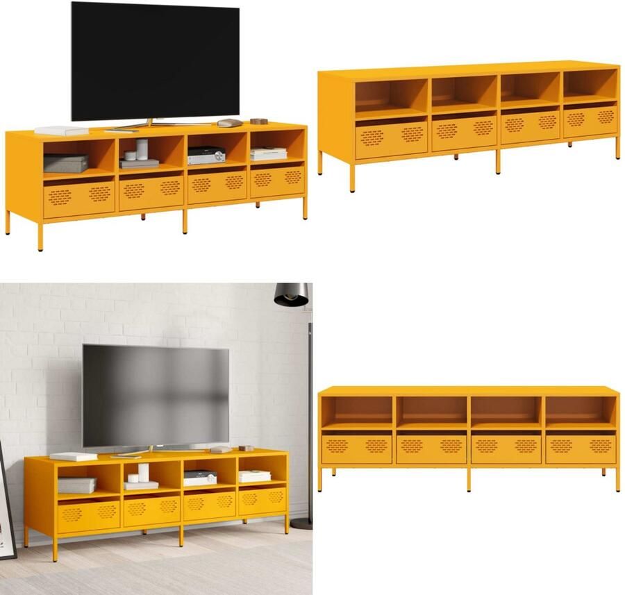 VidaXL Tv-meubel 135x39x43 5 cm koudgewalst staal mosterdgeel Tv-meubel Tv-meubelen Tv Kast Opbergkast