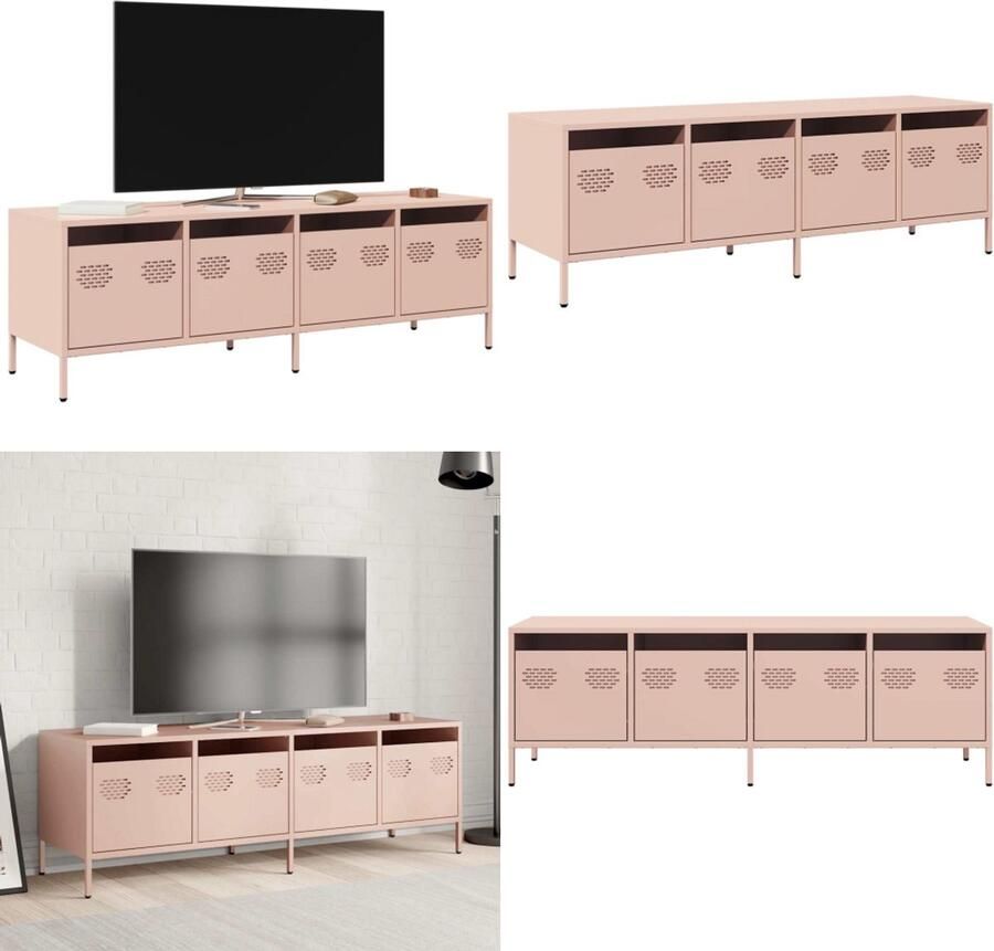 VidaXL Tv-meubel 135x39x43 5 cm koudgewalst staal roze Tv-meubel Tv-meubelen Tv Kast Opbergkast