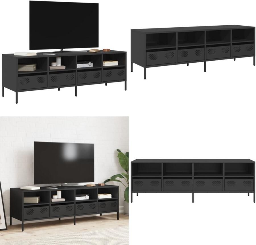 VidaXL Tv-meubel 135x39x43 5 cm koudgewalst staal zwart Tv-meubel Tv-meubelen Tv Kast Opbergkast
