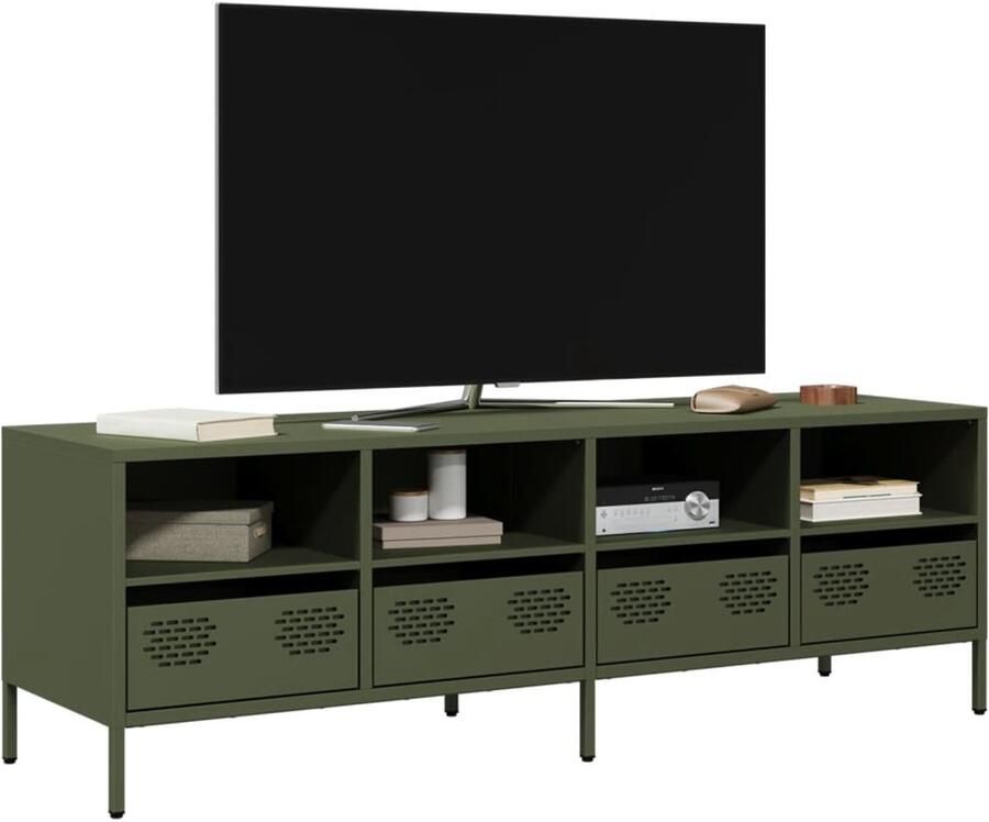 VidaXL Tv-meubel 135x39x43 5 cm Olijfgroen Tv Meubel Tv Kast Metalen Tv Stand Olijfgroot Industrieel Design