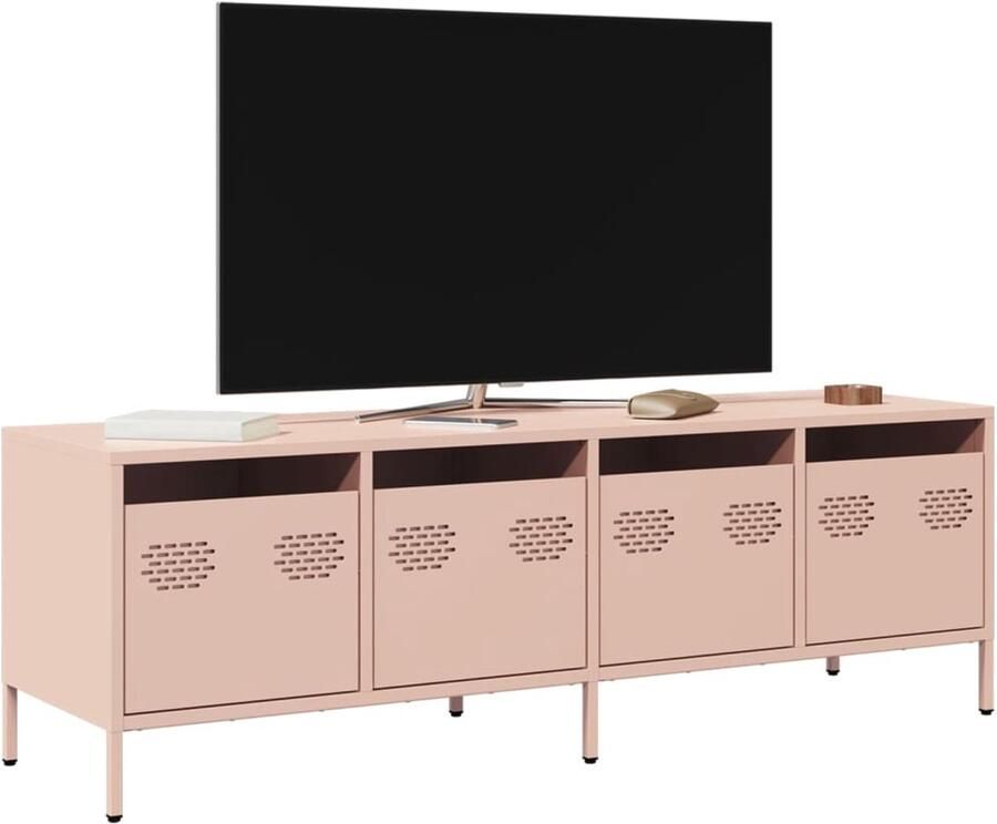 VidaXL Tv-meubel 135x39x43 5 cm Roze Staal Tv Meubel Tv Kast Metalen Tv Stand Roestvrijstalen Tv Tafel Tv Meubilair