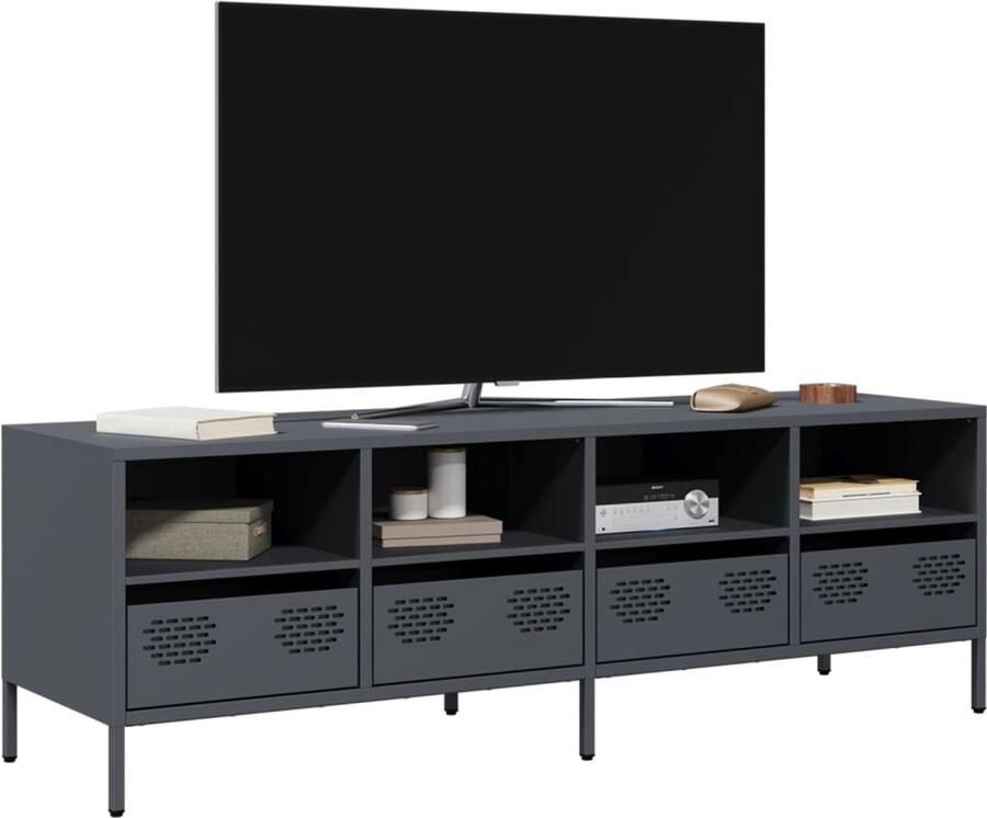 VidaXL Tv-meubel 135x39x43 5 cm Staal Antraciet Tv Meubel Tv Kast Salontafel Metalen Tv Stand Zwart Tv Meubel