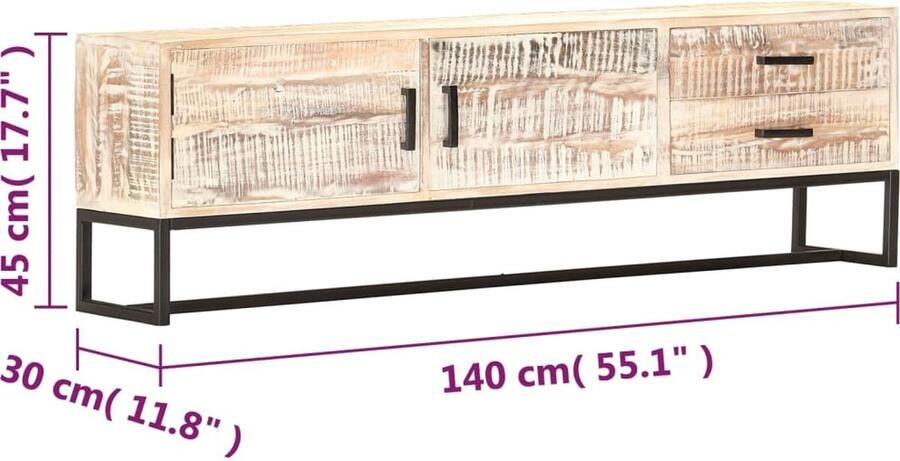 VidaXL -Tv-meubel-140x30x45-cm-massief-acaciahout-wit - Foto 2