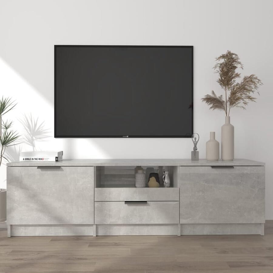 VidaXL Tv-meubel 140x35x40 cm Bewerkt hout Betongrijs Tv-meubel Houten Tv-meubel Beton Grijs Tv-meubel Design Tv-meubel Bergruimte Tv-meubel Livingroom Meubels Salontafel Media Kast Videowerkbank - Foto 2