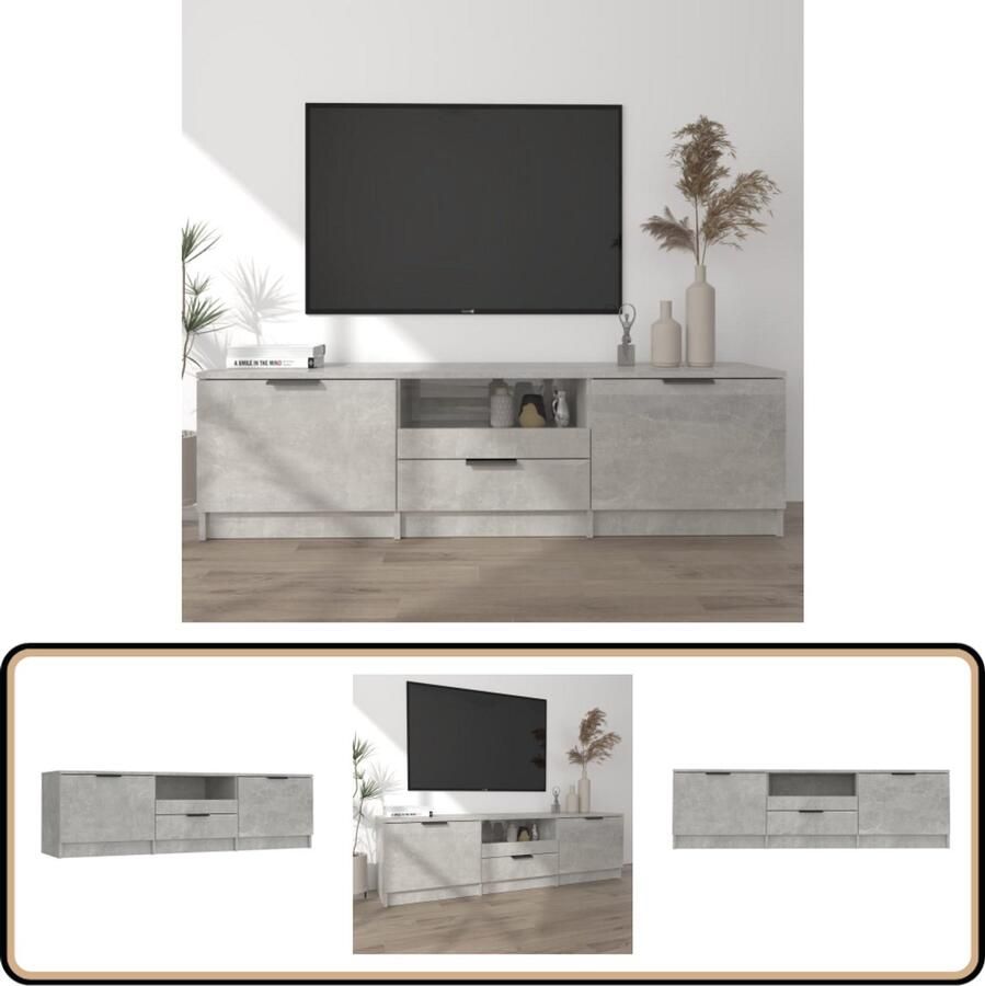 VidaXL Tv-meubel 140x35x40 cm Bewerkt hout Betongrijs Tv-meubel Houten Tv-meubel Beton Grijs Tv-meubel Design Tv-meubel Bergruimte Tv-meubel Livingroom Meubels Salontafel Media Kast Videowerkbank
