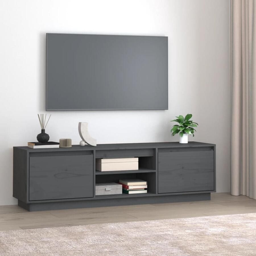 VidaXL Tv-meubel 140x35x40 cm Massief grenenhout Tv Kast Grenoble Hout Grijze Tv Kast Houten Tv Kast Salon Meubilair Living Room Furniture Opslagkast Mediabox Entertainment Center - Foto 2