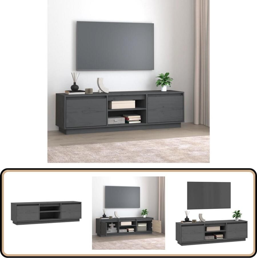 VidaXL Tv-meubel 140x35x40 cm Massief grenenhout Tv Kast Grenoble Hout Grijze Tv Kast Houten Tv Kast Salon Meubilair Living Room Furniture Opslagkast Mediabox Entertainment Center