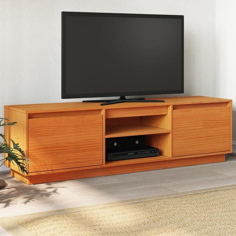 The Living Store Tv-meubel 140x35x40 cm massief grenenhout wasbruin Tv Meubel Tv Kast Grenenhout Meubel Bruine Tv Stand Opbergkast