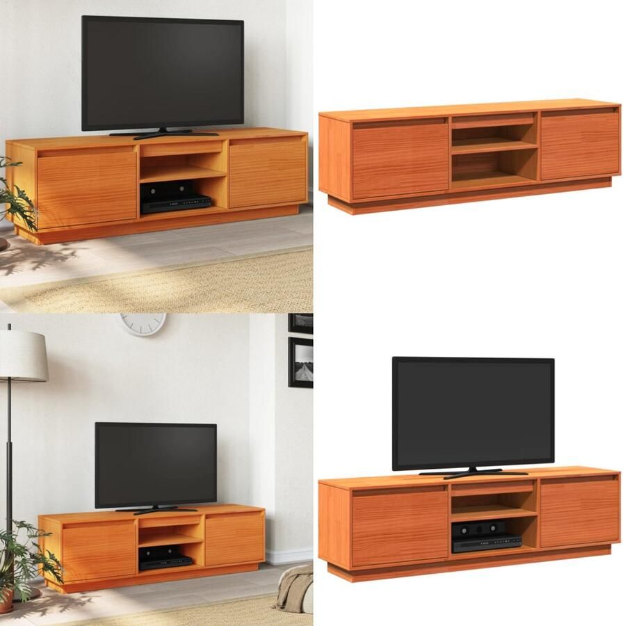 VidaXL Tv-meubel 140x35x40 cm massief grenenhout wasbruin Tv-meubel Tv-meubelen Tv Kast Opbergkast