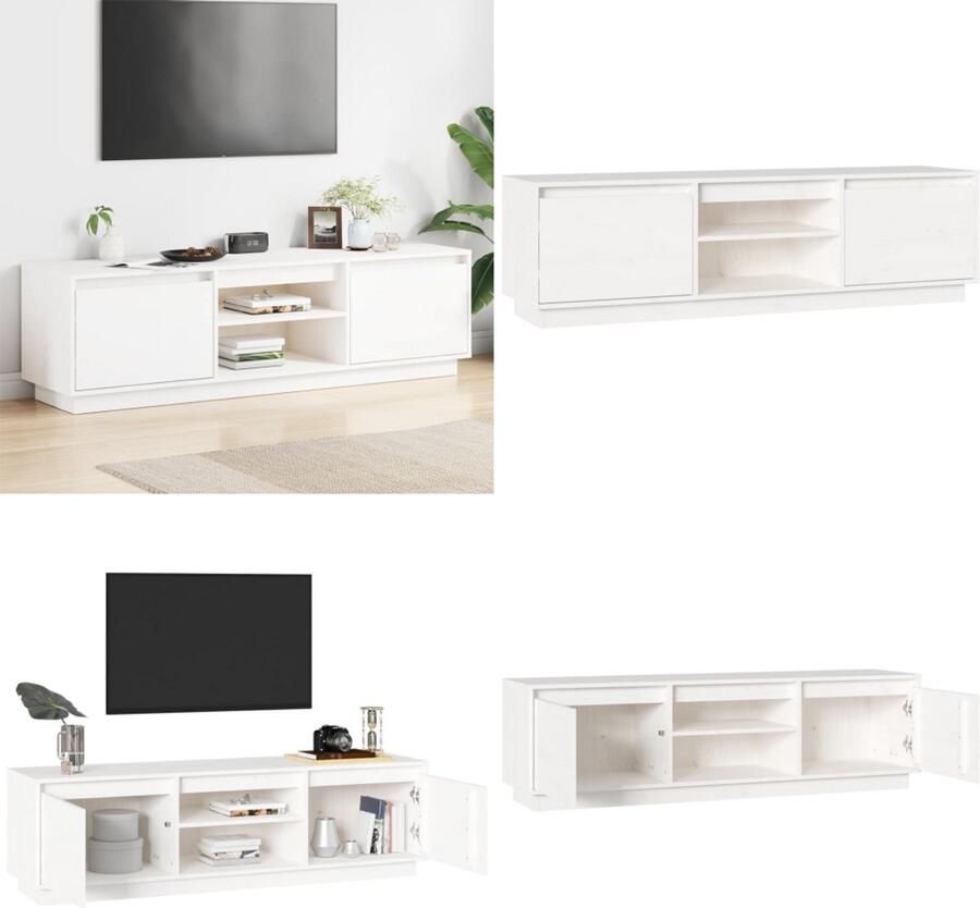 VidaXL Tv-meubel 140x35x40 cm massief grenenhout wit Tv-meubel Tv-meubelen Tv Kast Opbergkast