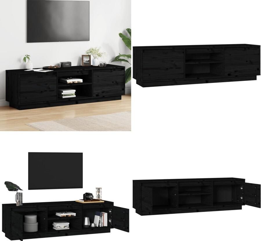 VidaXL Tv-meubel 140x35x40 cm massief grenenhout zwart Tv-meubel Tv-meubelen Tv Kast Opbergkast