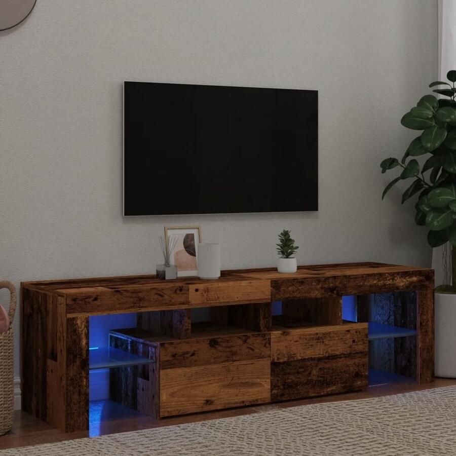VidaXL Tv-meubel 140x36 5x40 cm Met LED Oud Hout Tv Meubel Tv Kast Houten Tv Meubel Vintage Tv Stand Led Licht Tv Meubel