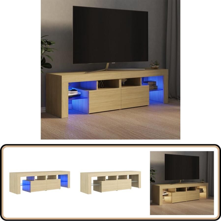 VidaXL Tv-meubel 140x36 5x40 cm Sonoma eiken LED Tv Meubel Salontafel Houten Meubilair Eiken Meubelen Led Verlichting Tv Stand Media Kast